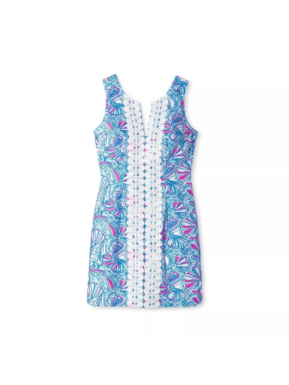 Lilly Pulitzer My Fans Sleeveless Split Neck Shift Mini Dress